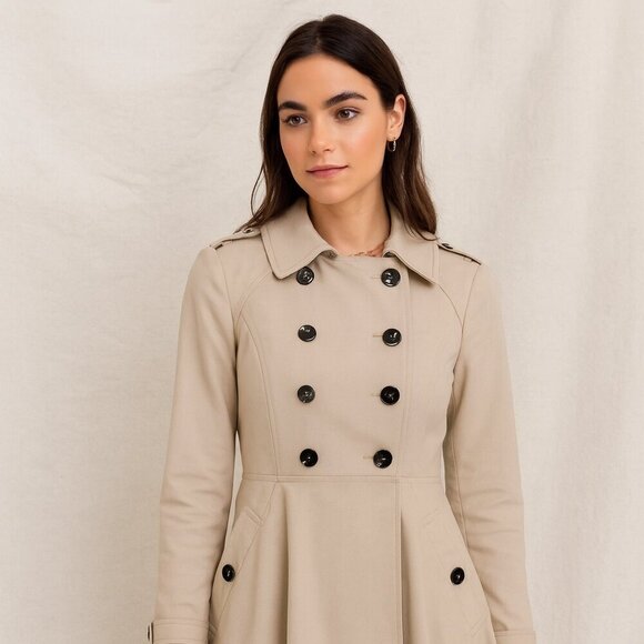 Ted Baker London Beige Trench Coat Size 2 Double Breasted Floral Lined Jacket - Picture 2 of 15